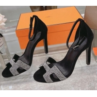Best Price Hermes Premiere Crystal H Heel 10.5cm Sandals 070201 Black