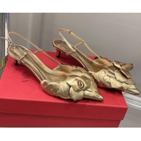 Most Popular Valentino Atelier Shoe 03 Rose Edition Slingback Pumps 4cm 408128 Gold 2021