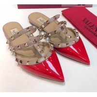 Best Product Valentino Rockstud Patent Leather Flat Mules 071326 Red 2021