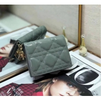 Super Quality MINI LADY DIOR WALLET Cannage Patent Calfskin S0179 Grey