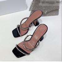 Unique Grade Amina Muaddi Patent Leather Crystal Sandals 9.5cm AM0811 Black 2021