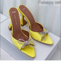 Good Product Amina Muaddi Silk Crystal Bow Heel Slide Sandals 9.5cm AM1401 Yellow 2021