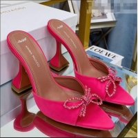 Shop Discount Amina Muaddi Silk Crystal Bow Heel Slide Sandals 9.5cm AM1401 Pink 2021