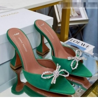 Top Quality Amina Muaddi Silk Crystal Bow Heel Slide Sandals 9.5cm AM1401 Green 2021