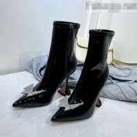Inexpensive Amina Muaddi Patent Leather Short Boots with Crystal Bow AM2309 Black 2021