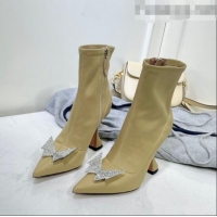 Good Product Amina Muaddi Lycra Short Boots with Crystal Bow AM2309 Beige 2021