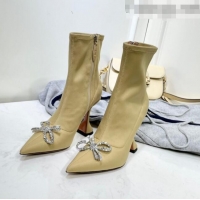 Super Quality Amina Muaddi Lycra Short Boots with Crystal Bow AM2310 Beige 2021