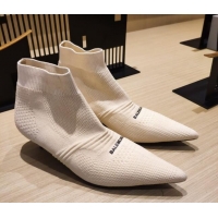 Fashion Balenciaga Knife Knit Ankle Boots 4cm 092563 White 2021