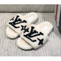 Good Product Louis Vuitton LV Wool Flat Slide Sandals 080974 White