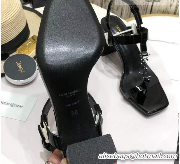 Top Quality Saint Laurent YSL Patent Leather Sandals 7.5cm 070647 Black