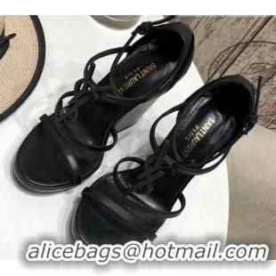 Top Quality Saint Laurent Cassandra Calfskin Wedge Sandals 10.5cm All Black 070649