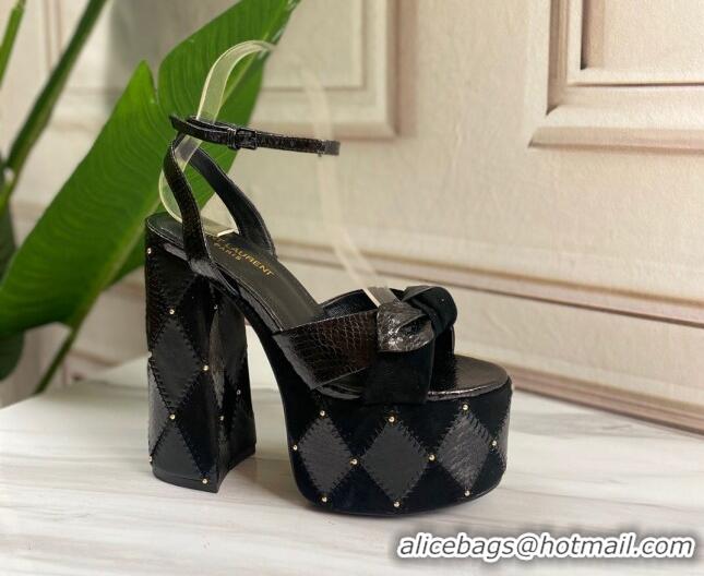 Best Design Saint Laurent BIANCA Sandals in Calfskin and Suede 724061 Black