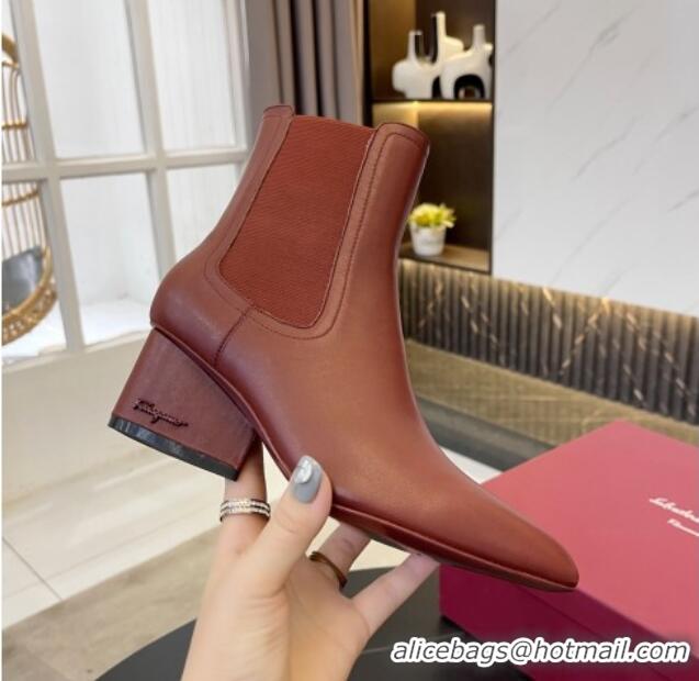 Top Quality Salvatore Ferragamo Viva Calfskin Chelsea Boots 5.5cm 091722 Maple Brown