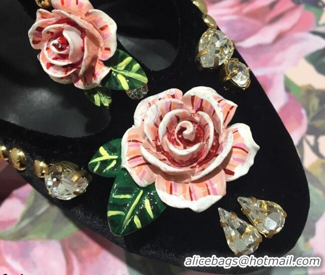 Duplicate Dolce & Gabbana DG Velvet Crystal Flower Pumps 10.5cm Black/Pink 930108