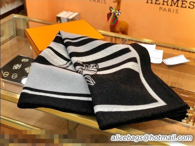 Classic Hermes Wool Cashmere Blanket 165x135cm Black 2021 21100733