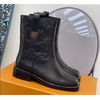 Top Quality Louis Vuitton Downtown Monogram Embossed Calfskin Ankle Boots 091821 Black