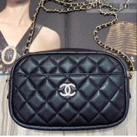 Top Quality Chanel Iridescent Quilted Grained Calfskin Camera Case Shoulder Bag A91796 Black