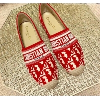 Good Quality Dior Granville Espadrilles in Red Oblique Embroidered Cotton 070895