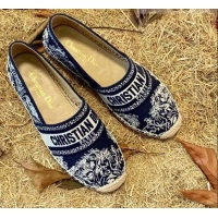 Good Looking Dior Granville Flat Espadrilles in Deep Blue Toile de Jouy Reverse Embroidered Cotton 070914