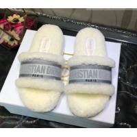 Good Looking Dior Dway Flat Slide Sandals in Grey Embroidered Cotton and Shearling 081025