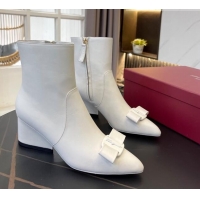Best Luxury Salvatore Ferragamo Viva Calfskin Bow Boots 5.5cm 091720 All White 2021
