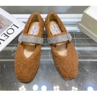 Best Price Jimmy Choo Shearling Ballerinas with Crystal Band 092751 Brown