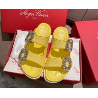  Most Popular Roger Vivier Double Buckle Leather Flat Slide Sandals 071360 Yellow 2021