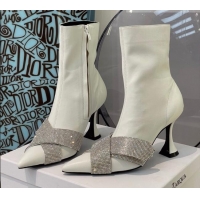 Best Design Amina Muaddi Elastic Short Boots with Crystal Band 092736 White