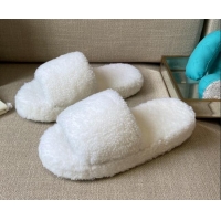 Charming Bottega Veneta Resort Teddy Shearling Slide Sandals 092211 White 2021