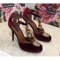 Top Quality Dolce&Gabbana DG Calfskin Chain Sandals 10.5cm 081201 Burgundy