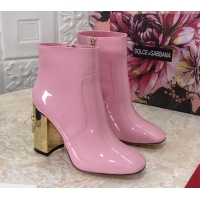 Charming Dolce & Gabbana DG Patent Leather Heel 10.5cm Ankle Boots 091710 Pink