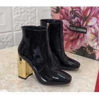 Top Quality Dolce & Gabbana DG Patent Leather Heel 10.5cm Ankle Boots 091710 Black