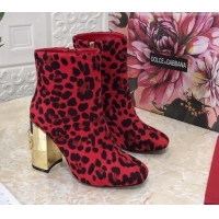 Cute Dolce & Gabbana DG Leopard Print Heel 10.5cm Ankle Boots 091712 Red