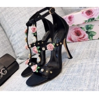 Sumptuous Dolce & Gabbana Silk Crystal Flower Sandals 9cm 930110 Black