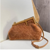 Discount FENDI FIRST SMALL wool sheepskin bag 5FB2217 brown