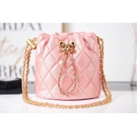New Cheap Chanel Drawstring Bag Grained Calfskin & Gold Metal AS2859 pink