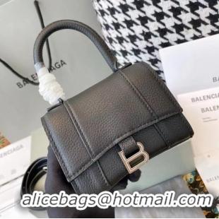 Inexpensive Balenciaga WOMENS HOURGLASS MINI TOP HANDLE BAG Grained calsfkin M8000 black