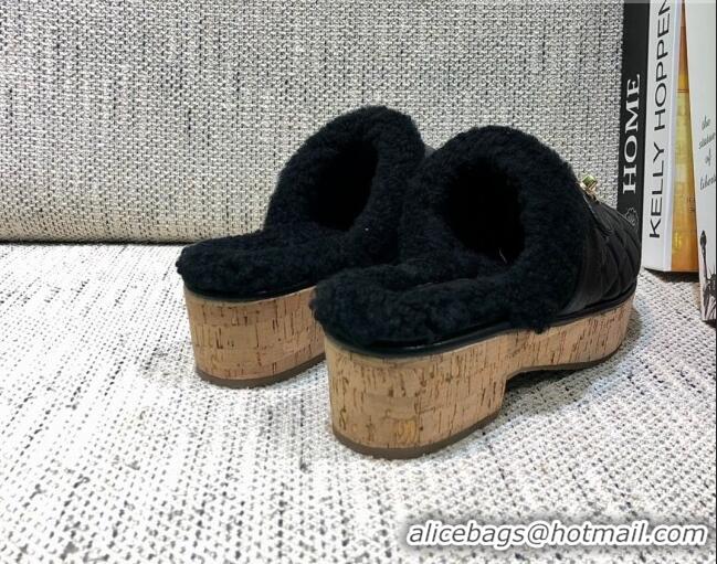 Best Luxury Chanel Lambskin and Shearling Clogs Mules 4.5cm G38271 Black