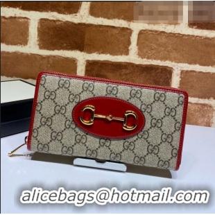 Fashion Gucci Horsebit 1955 GG Canvas Zip Around Wallet ‎621889 Red 2021