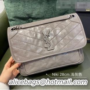 Shop Grade Saint Laurent Niki Medium Bag in Crinkled Vintage Leather 633158 Light Grey 2021