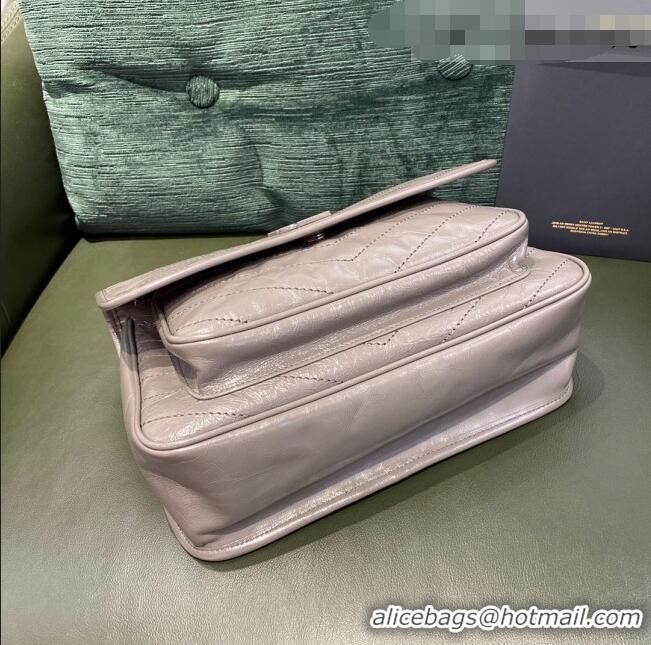 Shop Grade Saint Laurent Niki Medium Bag in Crinkled Vintage Leather 633158 Light Grey 2021