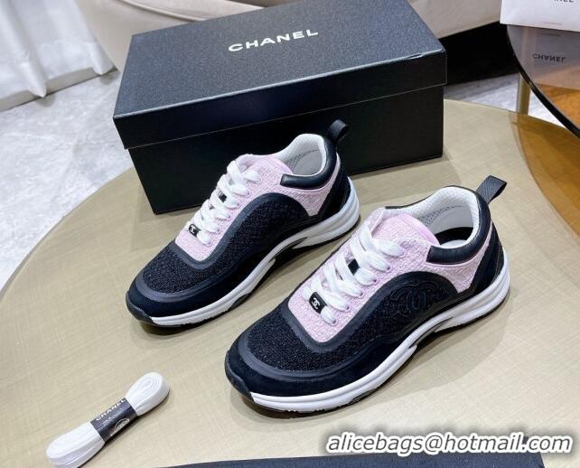 Top Quality Chanel Tweed Sneakers G37122 Black/Pink