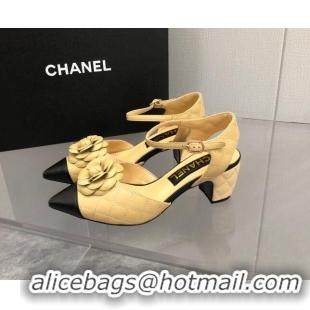 Perfect Chanel Quilted Lambskin Open Shoe/Slingback Pumps 5cm G38365 Beige