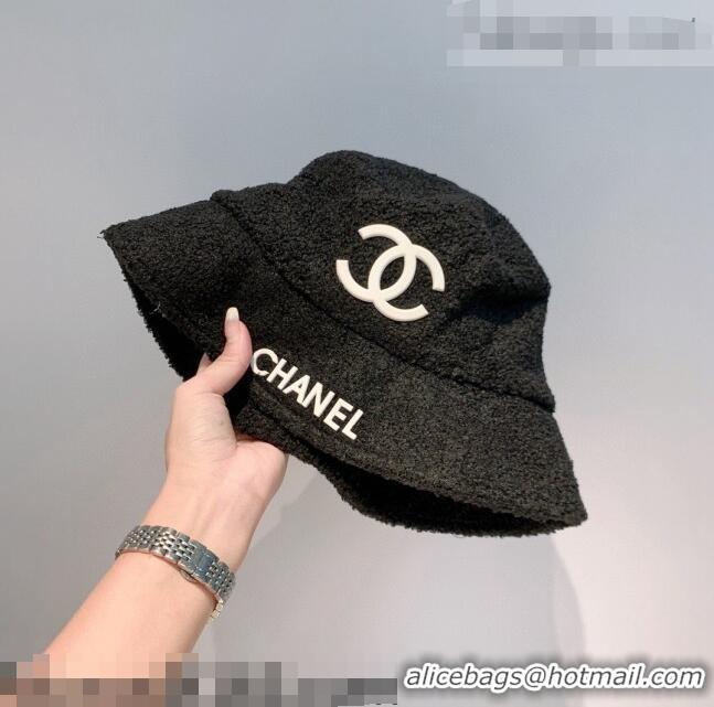 Low Cost Chanel Logo Shearling Bucket Hat C92831 Black 2021