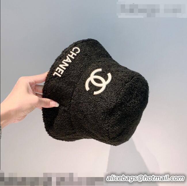 Low Cost Chanel Logo Shearling Bucket Hat C92831 Black 2021