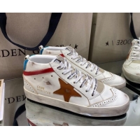Discount Golden Goose Mid-Star Sneakers in White Leather with Brown Star 1029056