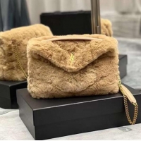 Famous Brand Yves Saint Laurent PUFFER BAG IN MERINO SHEARLING AND LAMBSKIN Y597476 NATURAL BEIGE