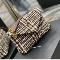 Good Product Yves Saint Laurent PUFFER SMALL BAG IN CHECKED TWEED AND LAMBSKIN Y597477 BEIGE