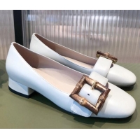 Unique Style Gucci Leather Ballet Flat with Bamboo Buckle 092745 White