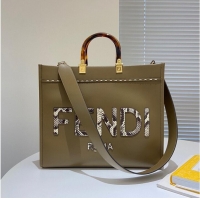Luxury Discount FENDI SUNSHINE Medium Snakeskin Logo Flannel Togo shopper Bag 36553B Gray